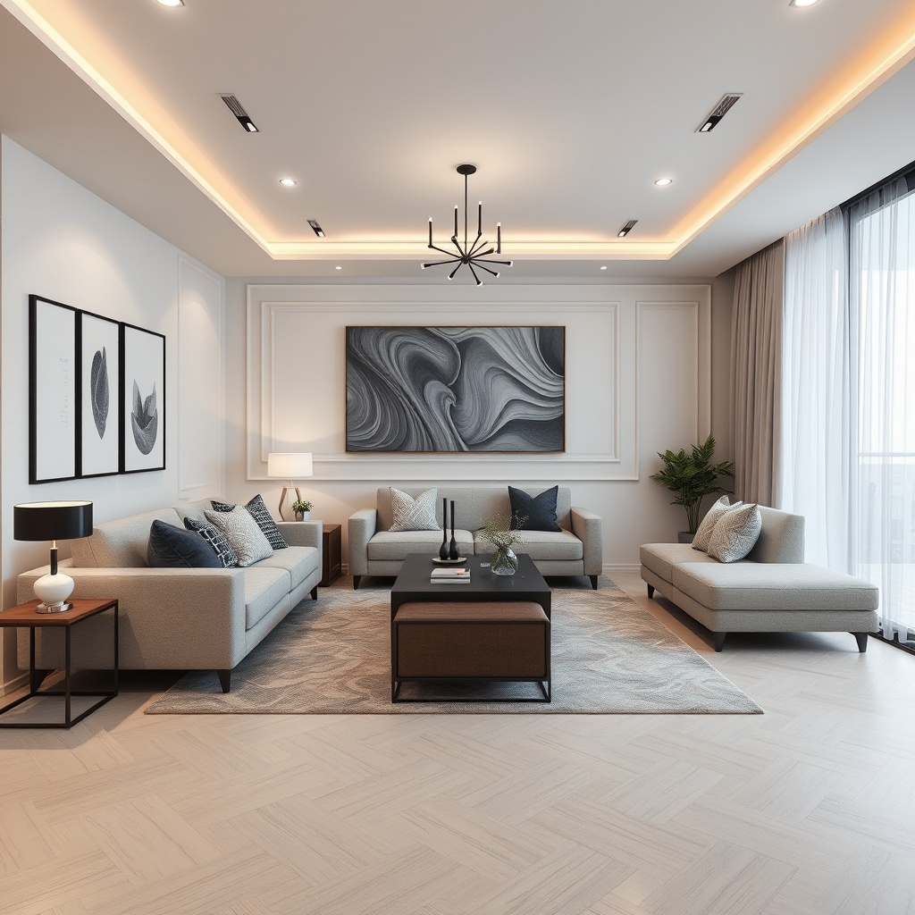 Karmod 72m2 modelinin geniş salon ve mutfak alanını gösteren